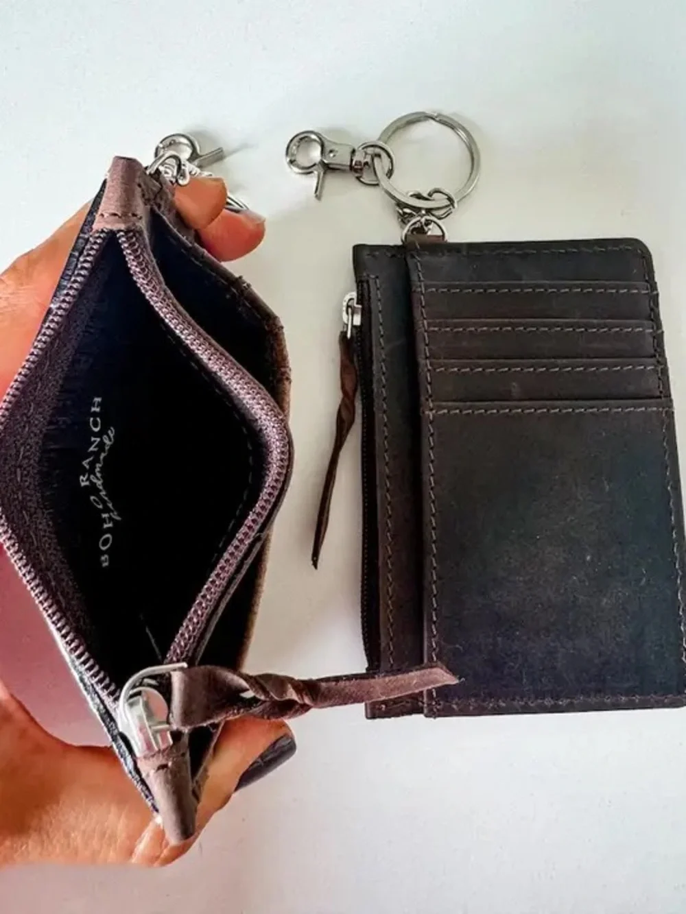 Leather Key & Card Holder with Pink Thunderbird Accent